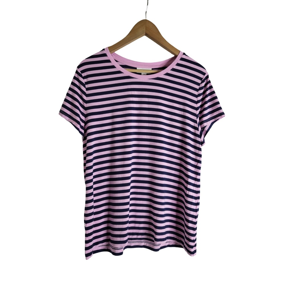 On 34th XL Pink Navy Blue Striped Modal T-Shirt Crew Neck Retro Casual Grunge